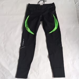 Brooks Black Performance Tights with Bright Green Side Panels - S
